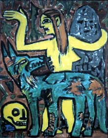 �mier� i dziewczyna, akryl na papierze, 200x154, 2002